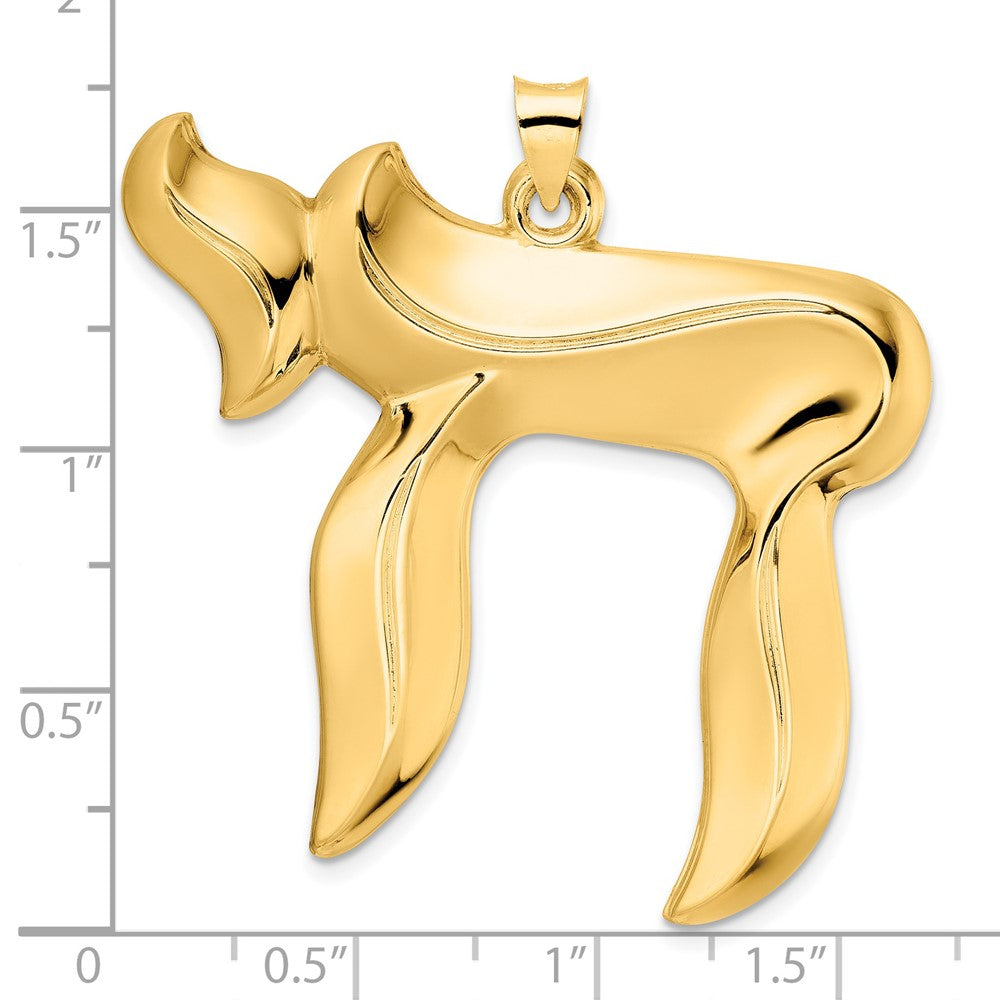 14k Yellow Gold 44.06 mm Polished Solid Chai Symbol Pendant (6.57 grams)