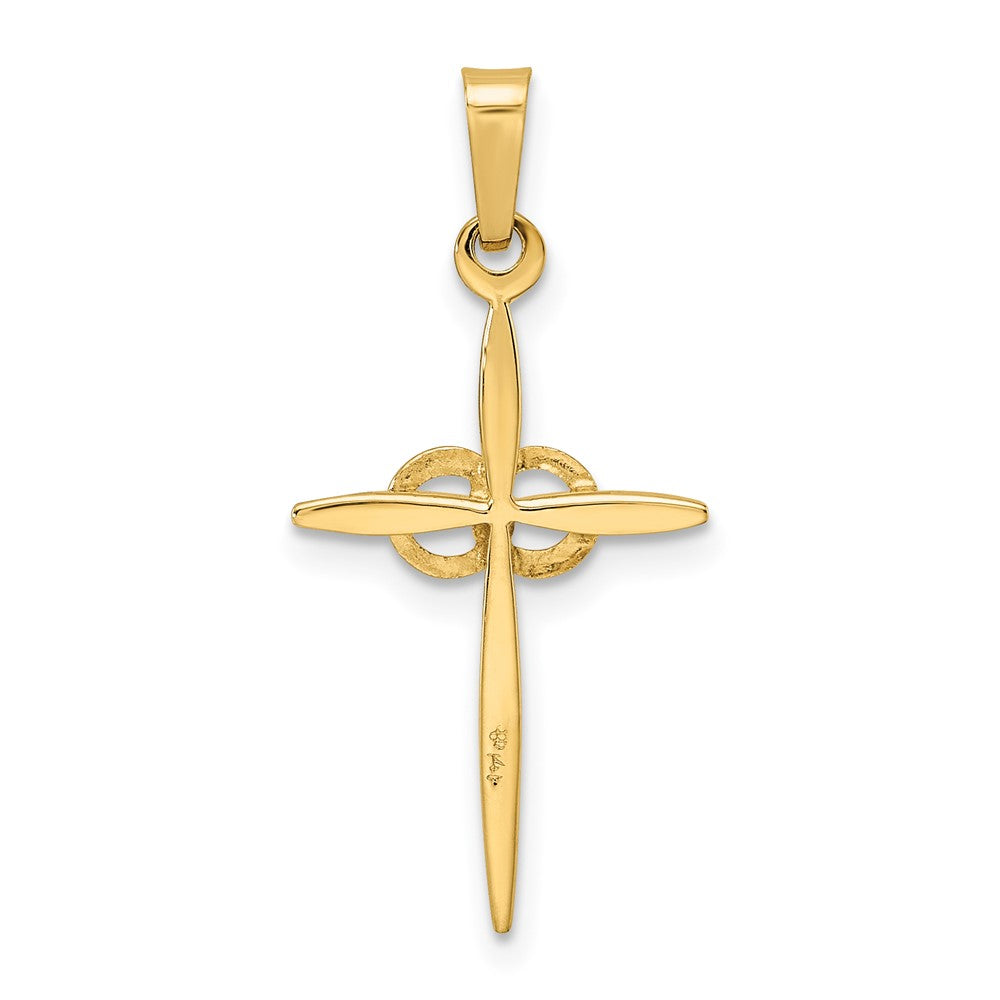 14k Two-tone 13.53 mm Polished and Satin Solid Double Ring Cross Pendant (1.09 grams)