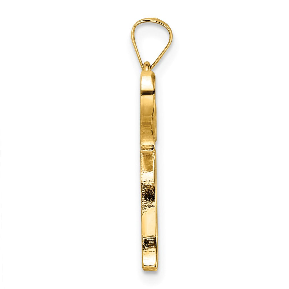 14k Yellow Gold 22.9 mm Polished and Textured Solid Chai Symbol Pendant (3.25 grams)