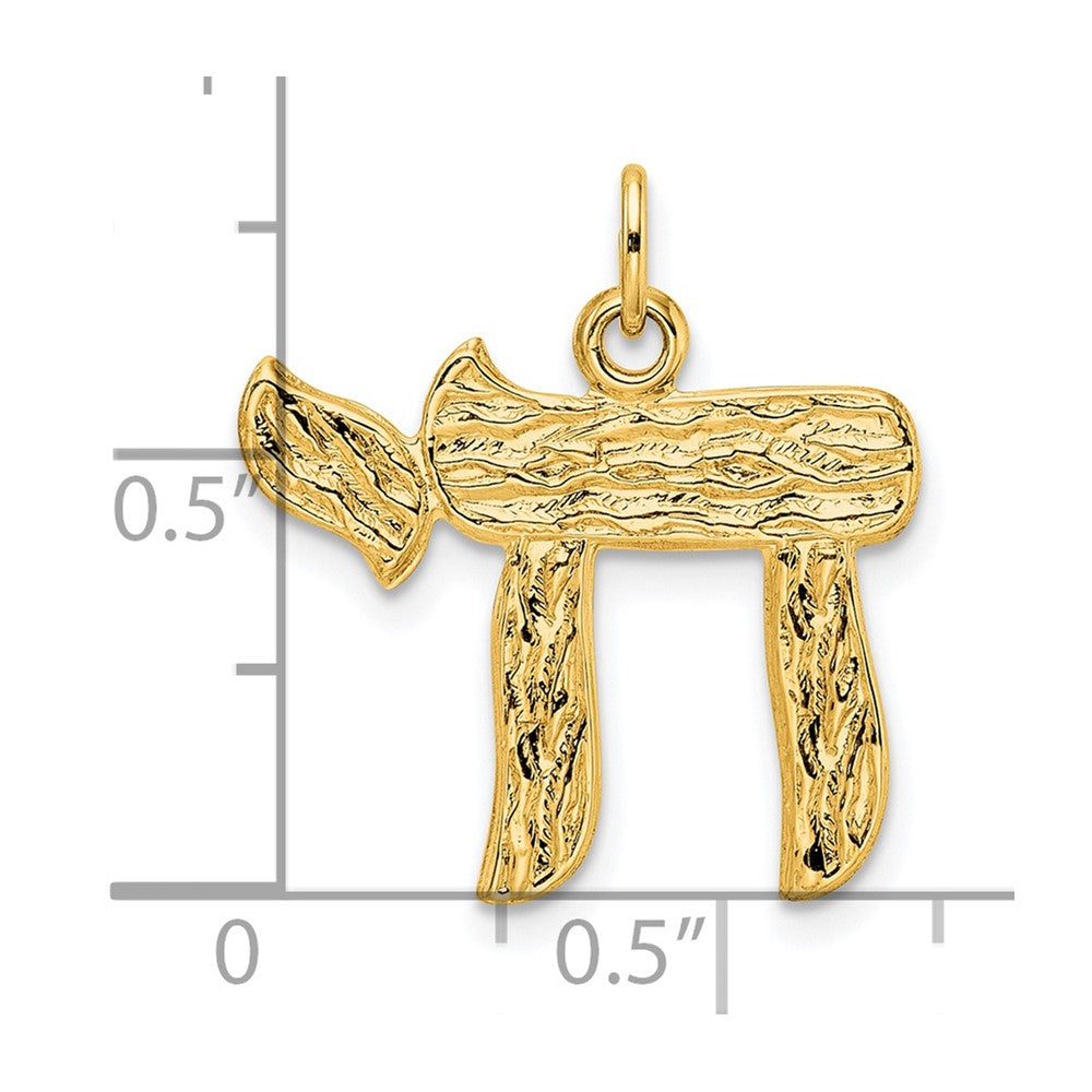 14k Yellow Gold 20.46 mm Polished and Textured Solid Chai Symbol Pendant (1.25 grams)