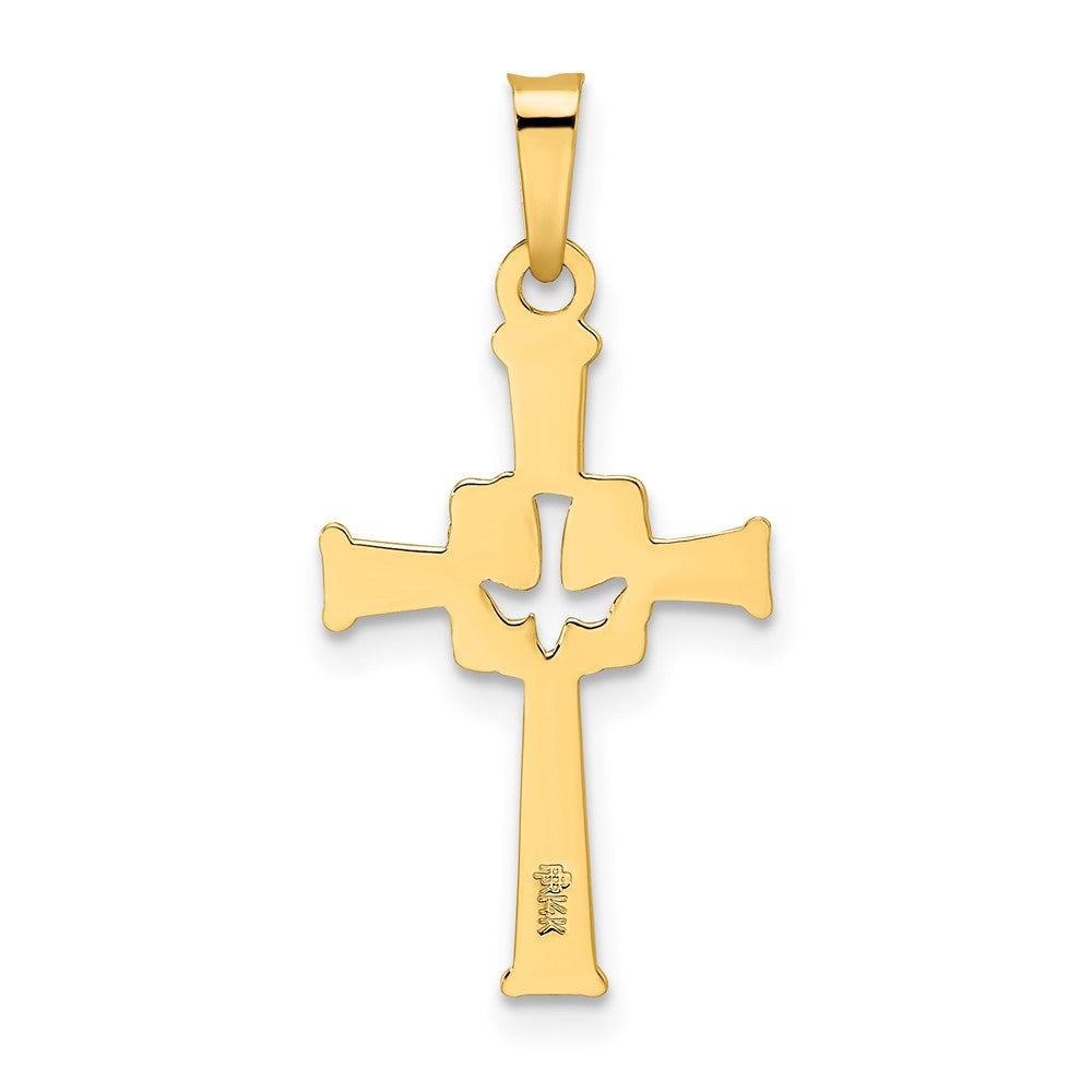 14k Yellow Gold 13.4 mm Polished Cut Out Solid Dove Cross Pendant (0.61 grams)