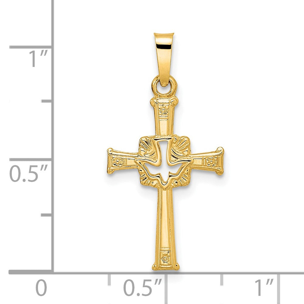 14k Yellow Gold 13.4 mm Polished Cut Out Solid Dove Cross Pendant (0.61 grams)