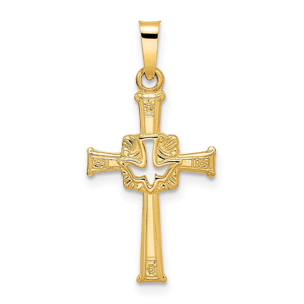 14k Yellow Gold 13.4 mm Polished Cut Out Solid Dove Cross Pendant (0.61 grams)