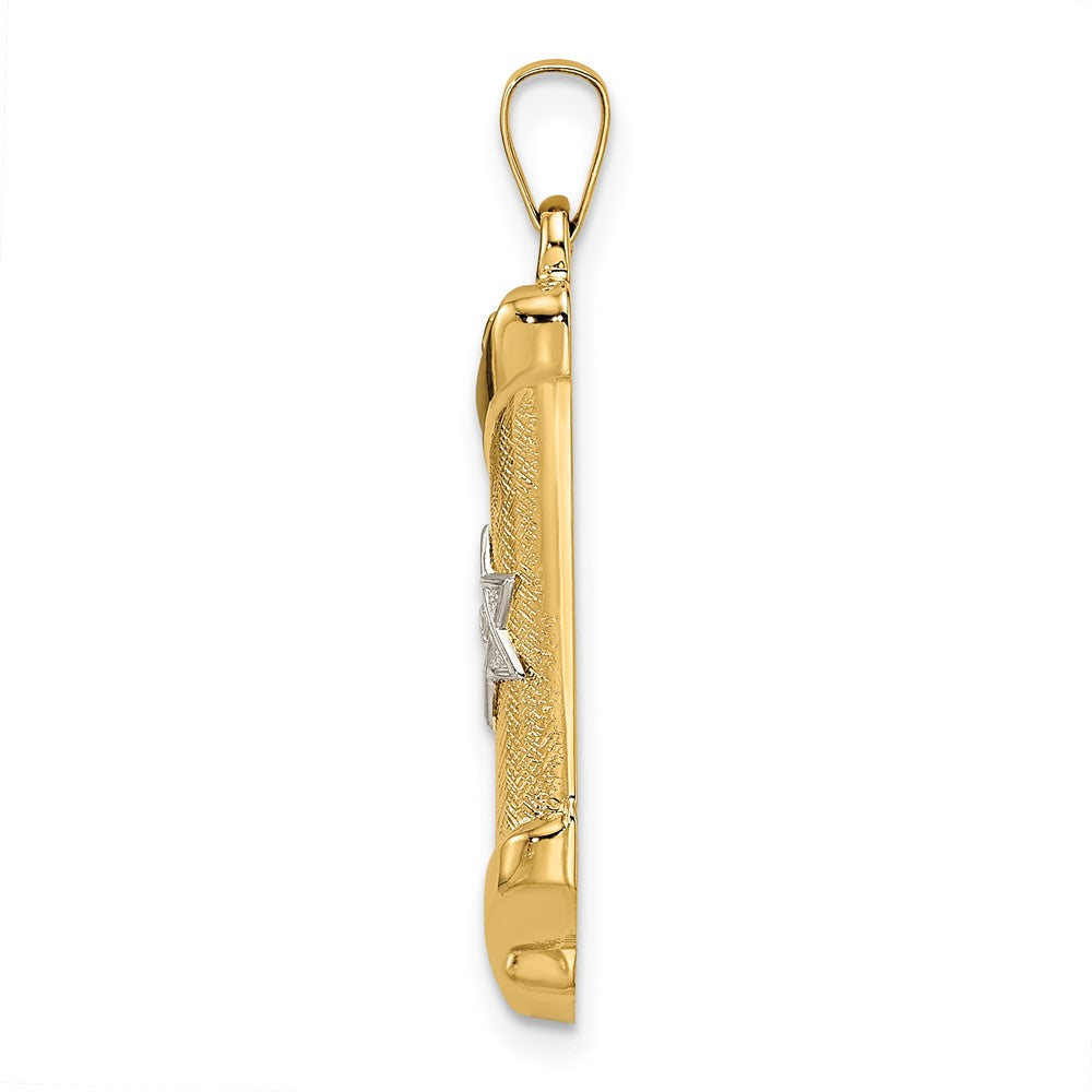 14k Two-tone 7.67 mm Polished and Textured Hollow Mezuzah Pendant (0.97 grams)