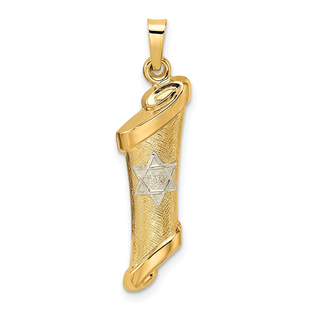 14k Two-tone 7.67 mm Polished and Textured Hollow Mezuzah Pendant (0.97 grams)