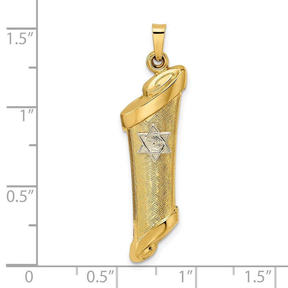 14k Two-tone 12.11 mm Hollow Mezuzah and Star Pendant (1.55 grams)