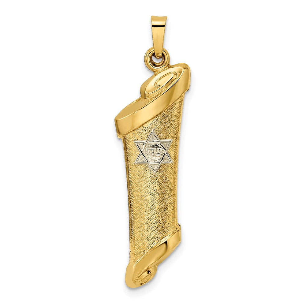 14k Two-tone 12.11 mm Hollow Mezuzah and Star Pendant (1.55 grams)