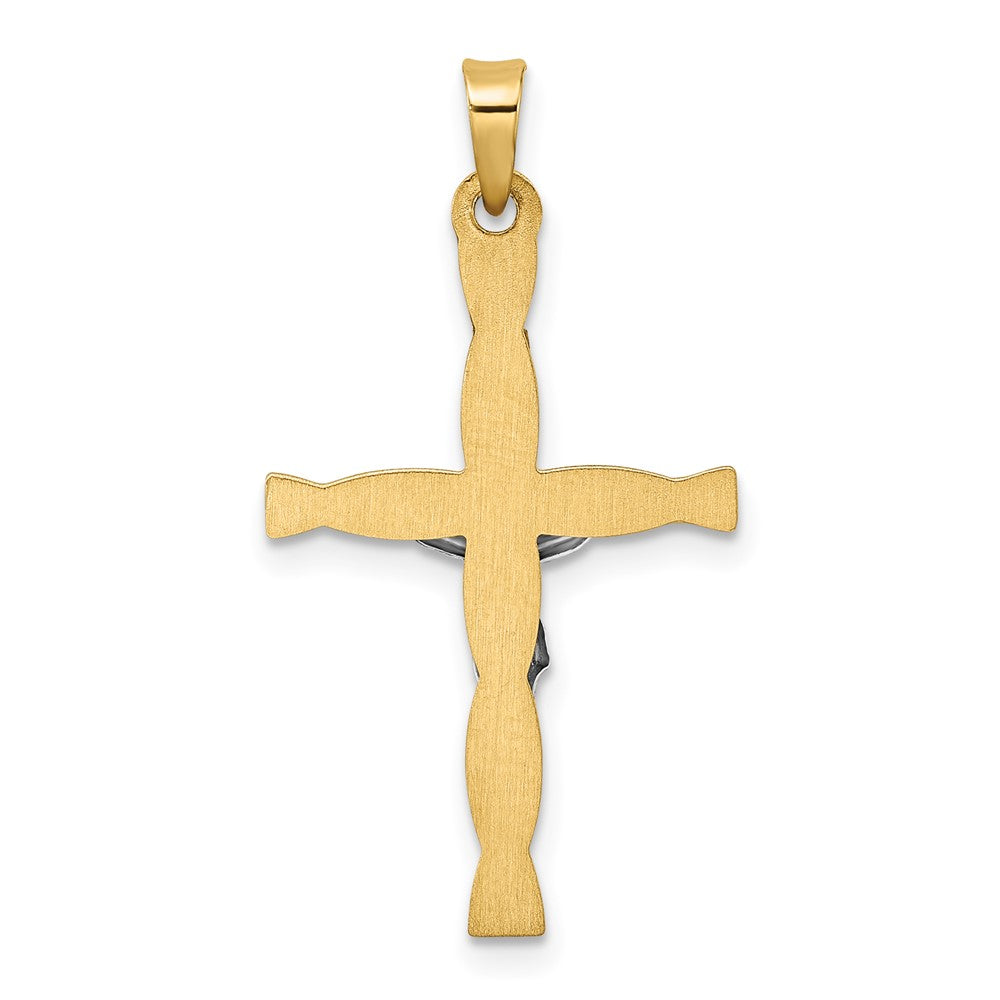 14k Two-tone 17.05 mm Polished Hollow INRI Crucifix Twisted Cross Pendant (0.71 grams)
