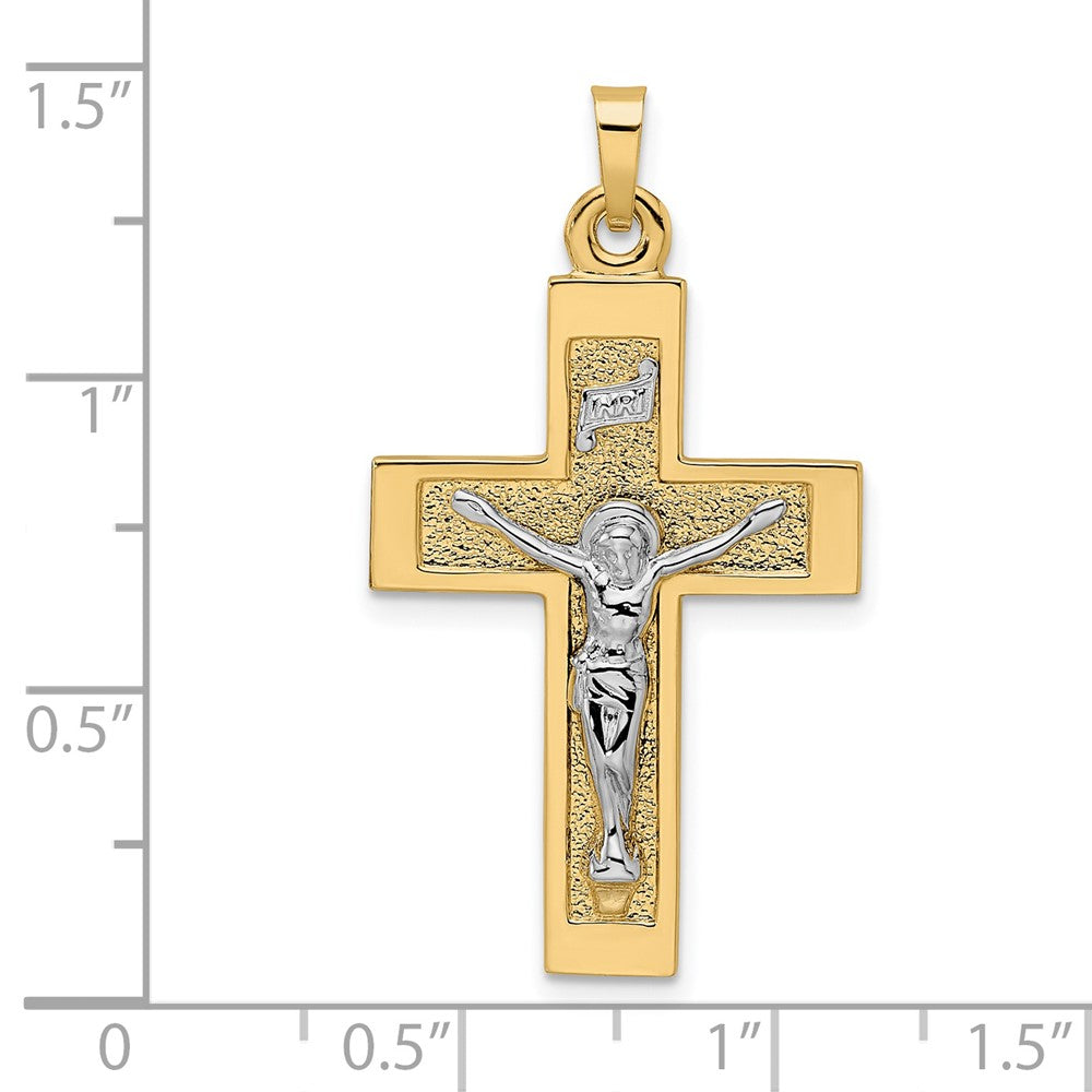 14k Two-tone 20.11 mm Polished Solid INRI Crucifix Pendant (2.54 grams)