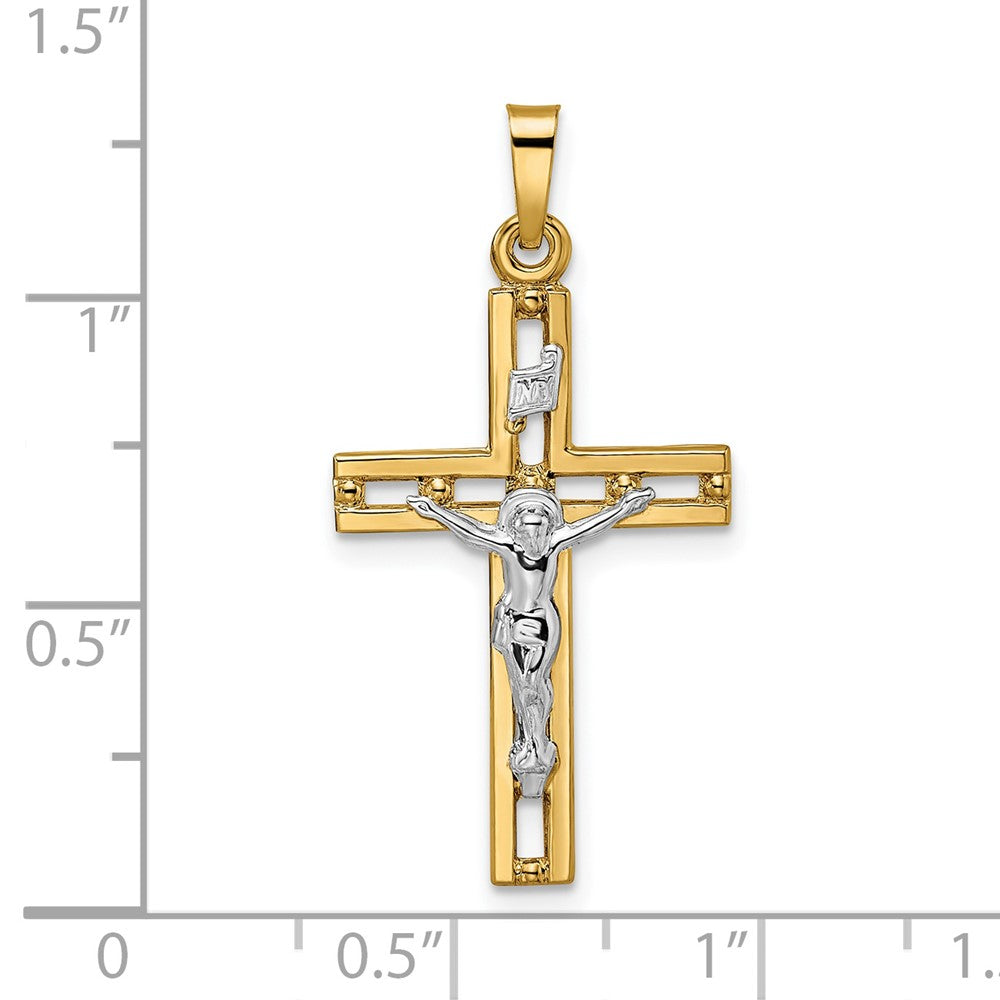 14k Two-tone 16.7 mm Polished Solid INRI Crucifix Pendant (1.03 grams)