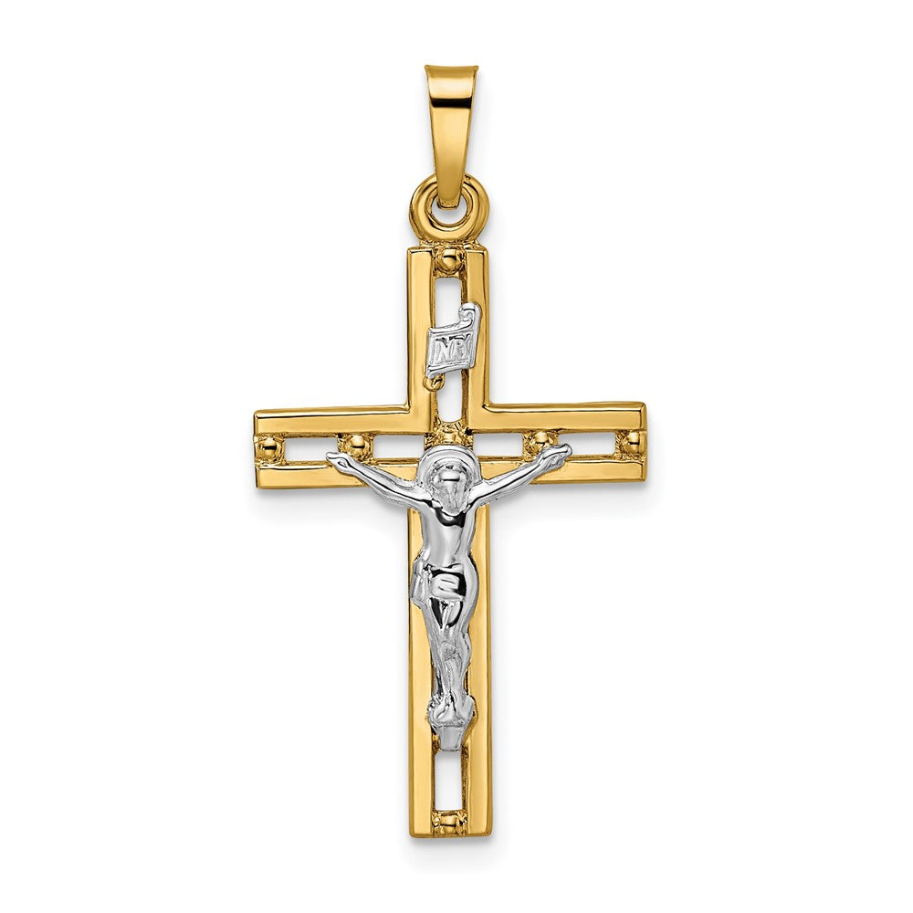 14k Two-tone 16.7 mm Polished Solid INRI Crucifix Pendant (1.03 grams)