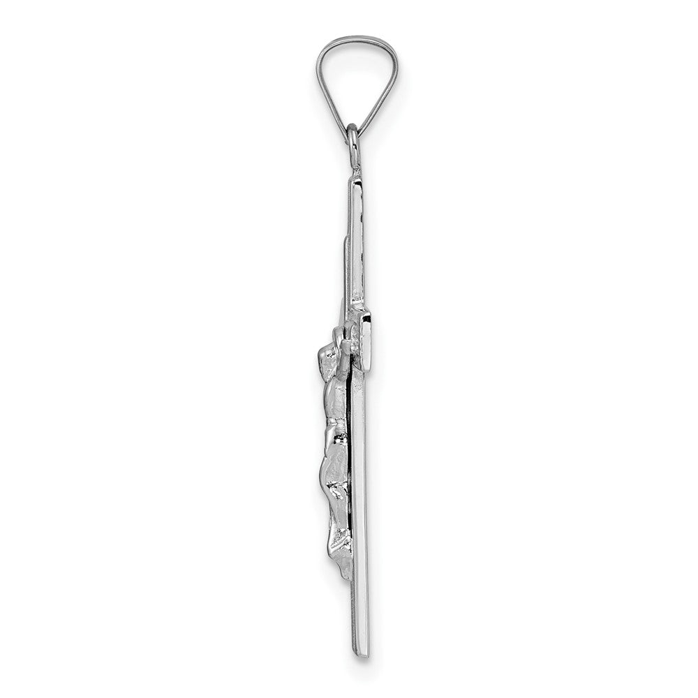 14k White Gold 16.9 mm Polished Solid Striped Crucifix Pendant (1.39 grams)