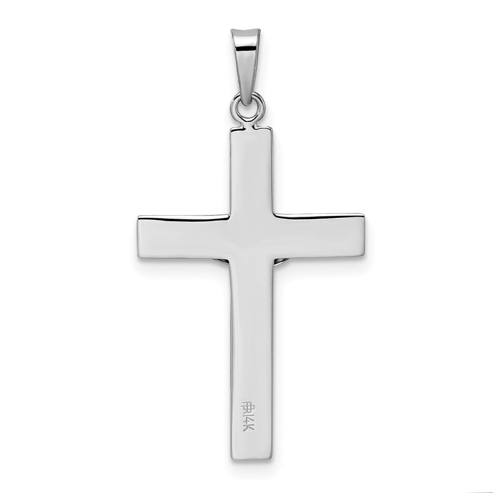 14k White Gold 16.9 mm Polished Solid Striped Crucifix Pendant (1.39 grams)
