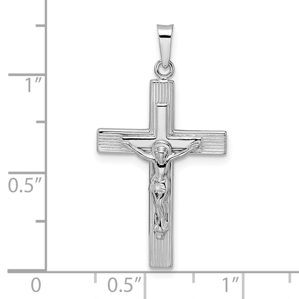 14k White Gold 16.9 mm Polished Solid Striped Crucifix Pendant (1.39 grams)