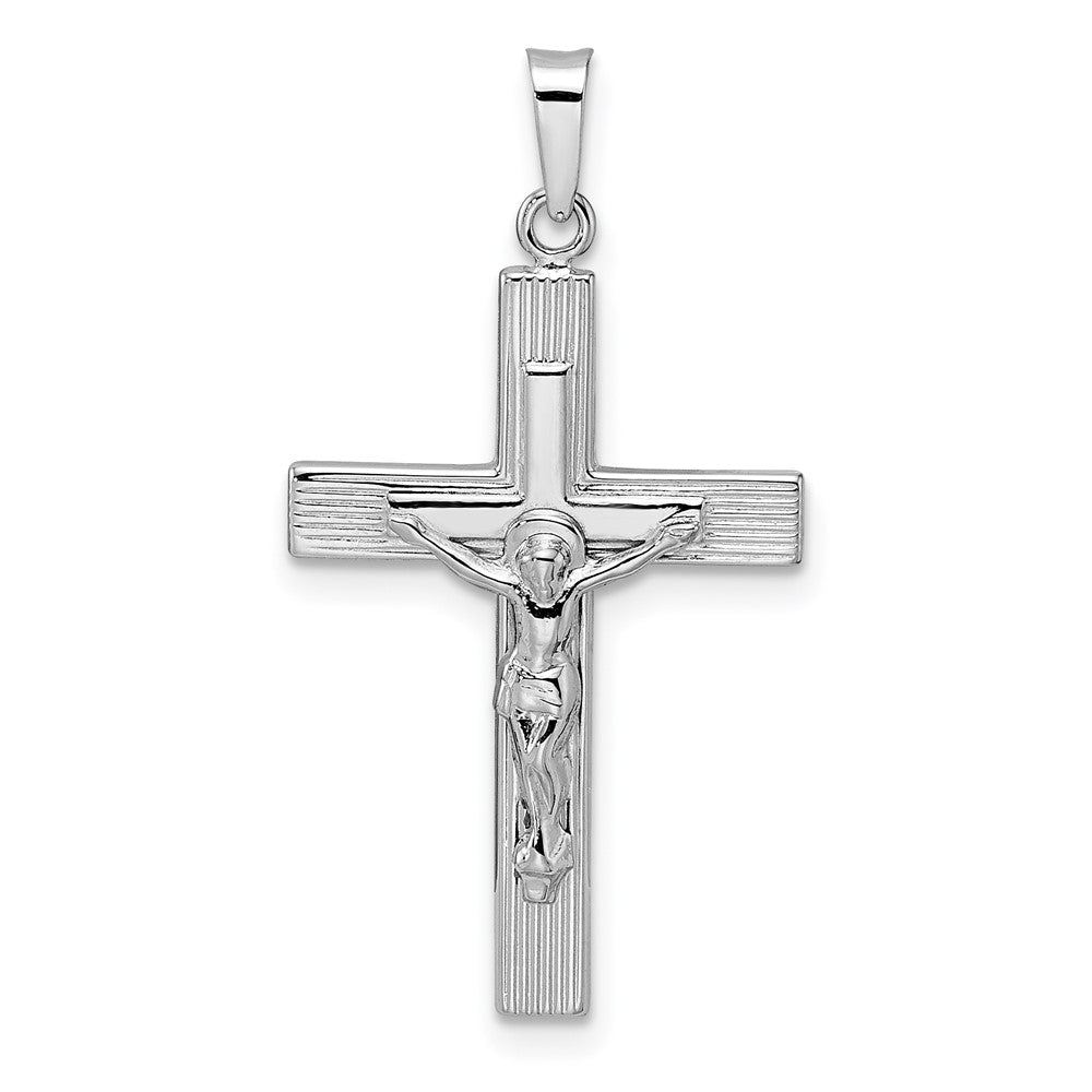 14k White Gold 16.9 mm Polished Solid Striped Crucifix Pendant (1.39 grams)