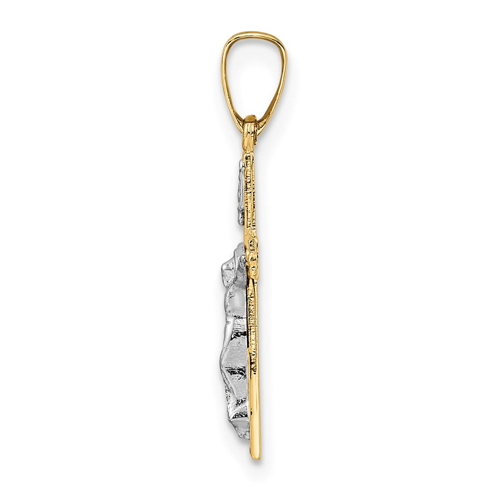 14k Two-tone 11.5 mm Polished Solid INRI Crucifix Pendant (0.57 grams)