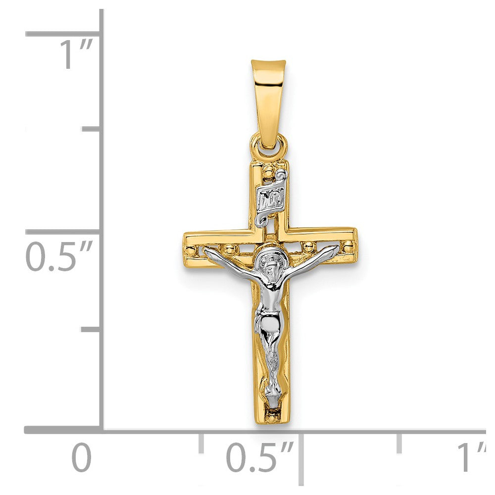 14k Two-tone 11.5 mm Polished Solid INRI Crucifix Pendant (0.57 grams)