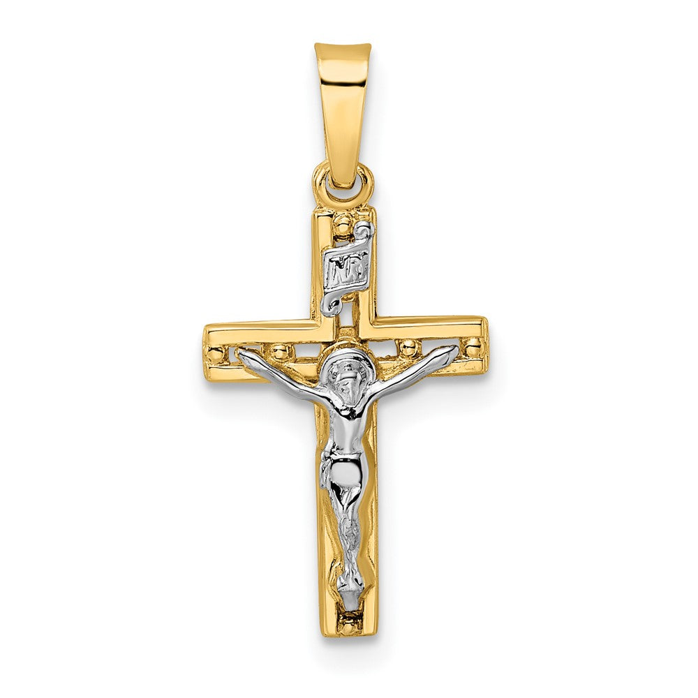 14k Two-tone 11.5 mm Polished Solid INRI Crucifix Pendant (0.57 grams)