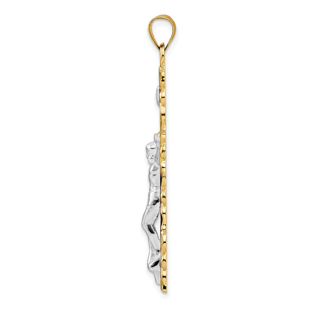 14k Two-tone 28.8 mm Polished Solid INRI Crucifix Pendant (6 grams)