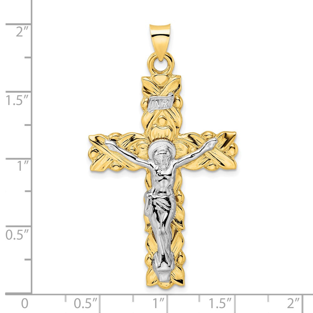 14k Two-tone 28.8 mm Polished Solid INRI Crucifix Pendant (6 grams)