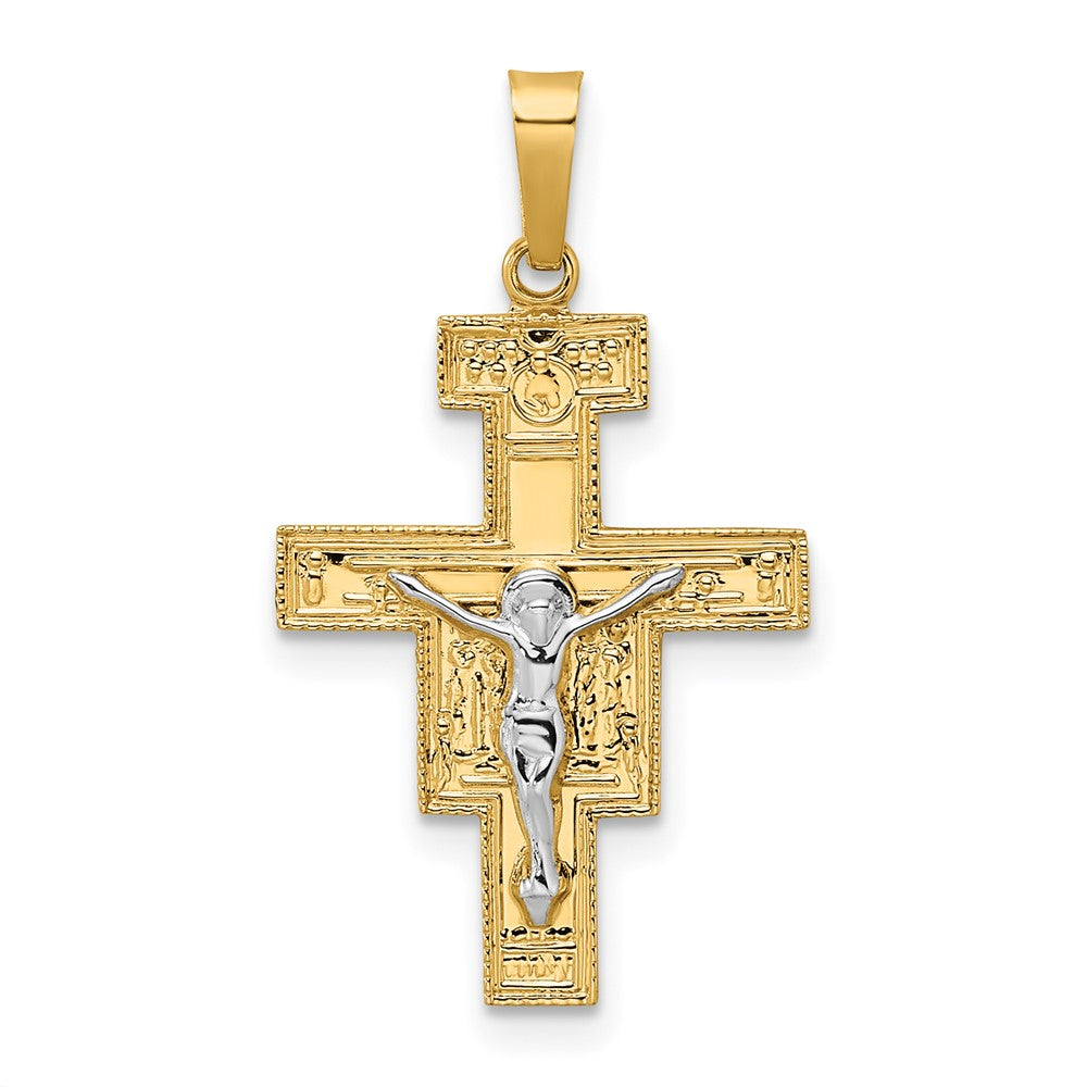14k Two-tone 16 mm Solid Crucifix Pendant (0.85 grams)