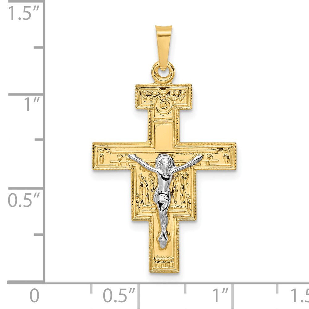 14k Two-tone 19.77 mm Solid Crucifix Pendant (1.26 grams)