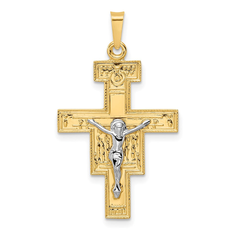 14k Two-tone 19.77 mm Solid Crucifix Pendant (1.26 grams)
