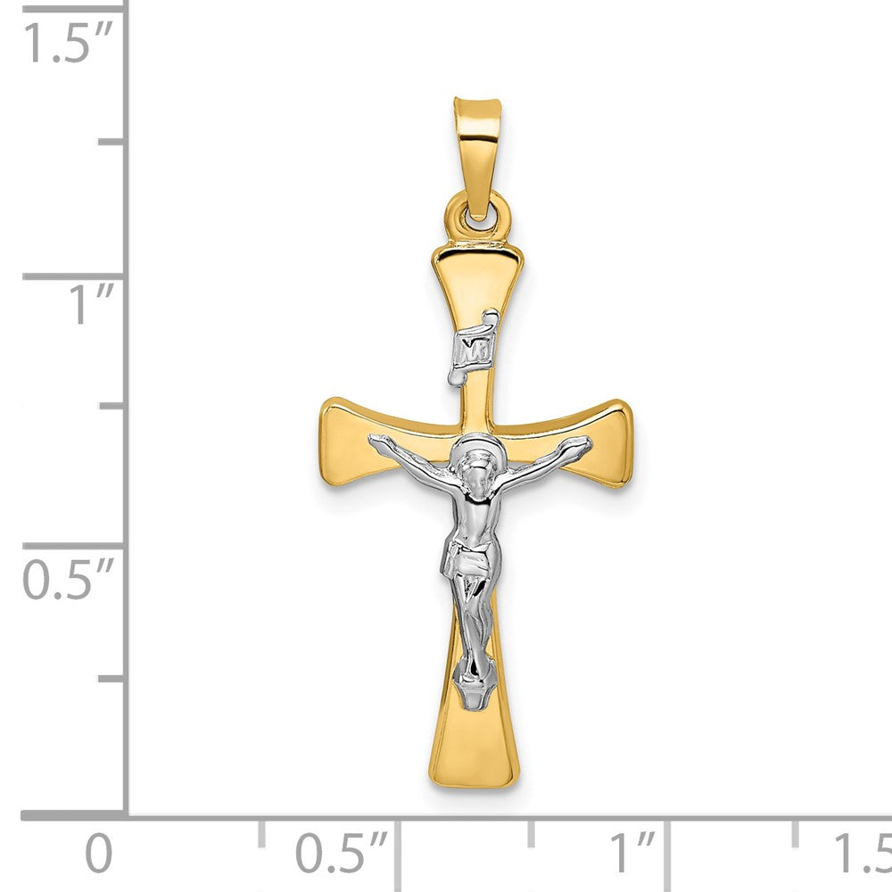 14k Two-tone 14.77 mm Polished Hollow INRI Crucifix Cross Pendant (0.74 grams)