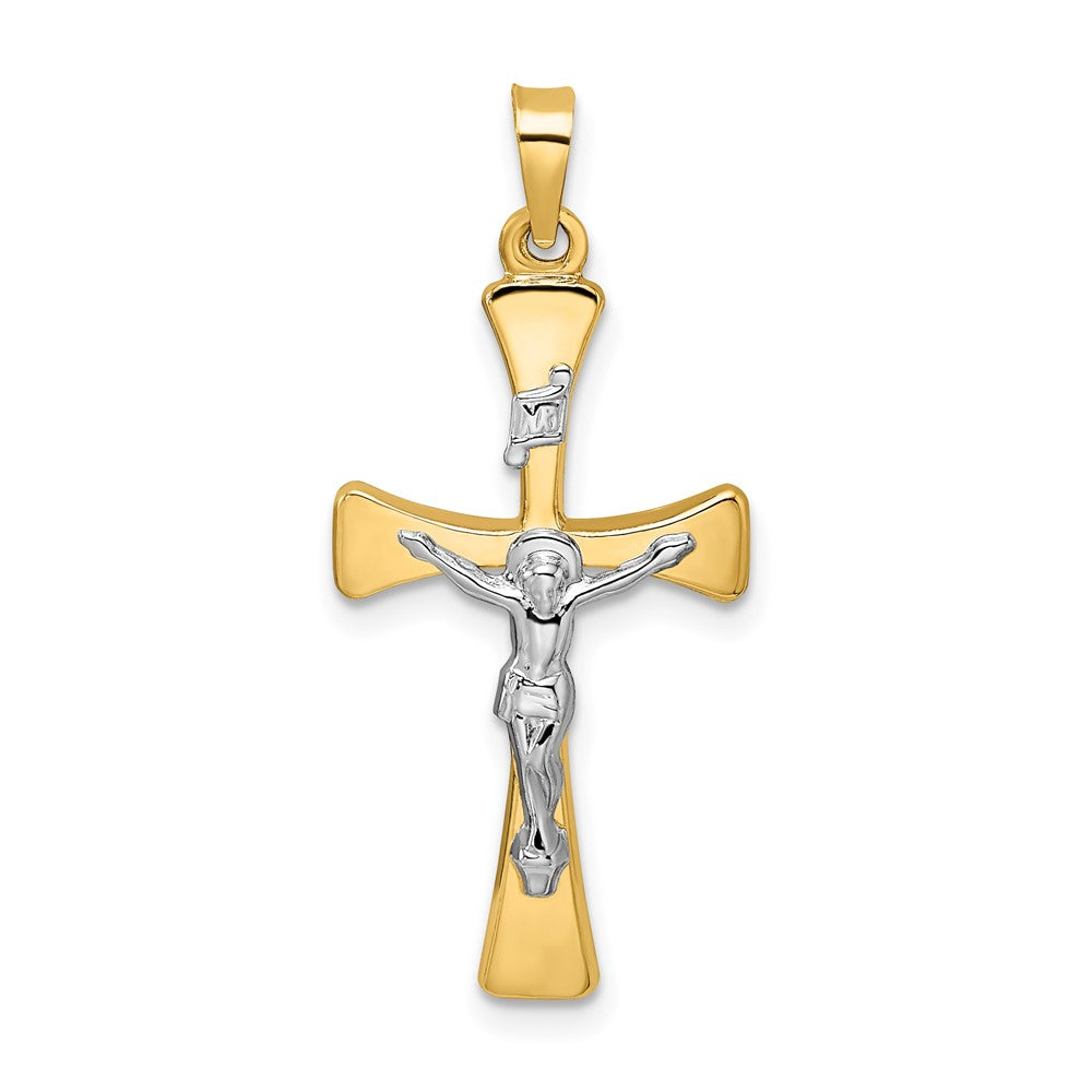 14k Two-tone 14.77 mm Polished Hollow INRI Crucifix Cross Pendant (0.74 grams)