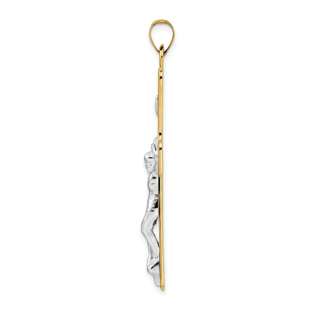 14k Two-tone 27.4 mm Polished Solid INRI Crucifix Pendant (4.28 grams)