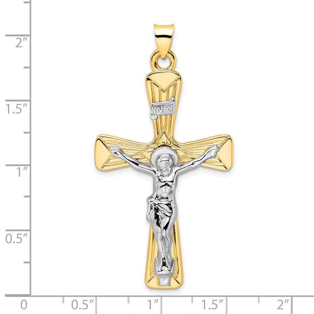 14k Two-tone 27.4 mm Polished Solid INRI Crucifix Pendant (4.28 grams)