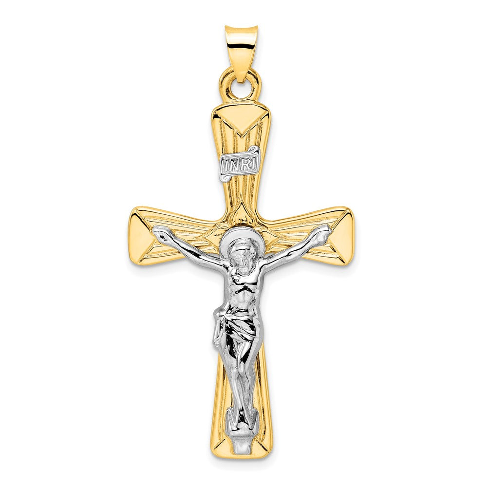 14k Two-tone 27.4 mm Polished Solid INRI Crucifix Pendant (4.28 grams)