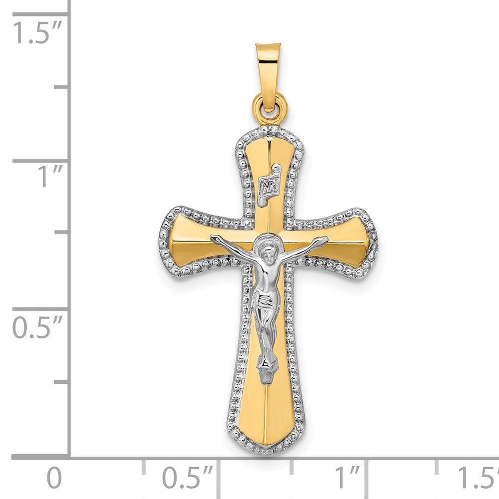 14k Two-tone 19.3 mm Hollow INRI Crucifix Pendant (1.3 grams)