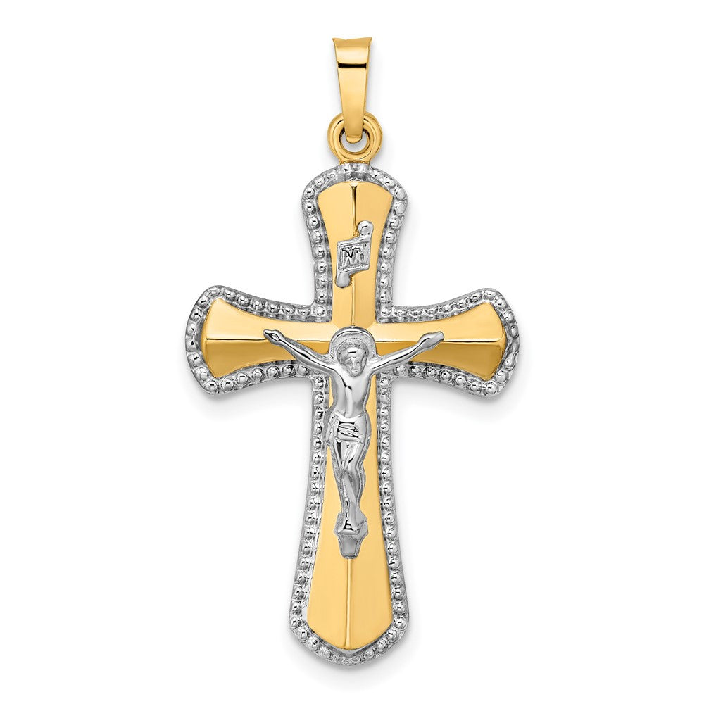 14k Two-tone 19.3 mm Hollow INRI Crucifix Pendant (1.3 grams)