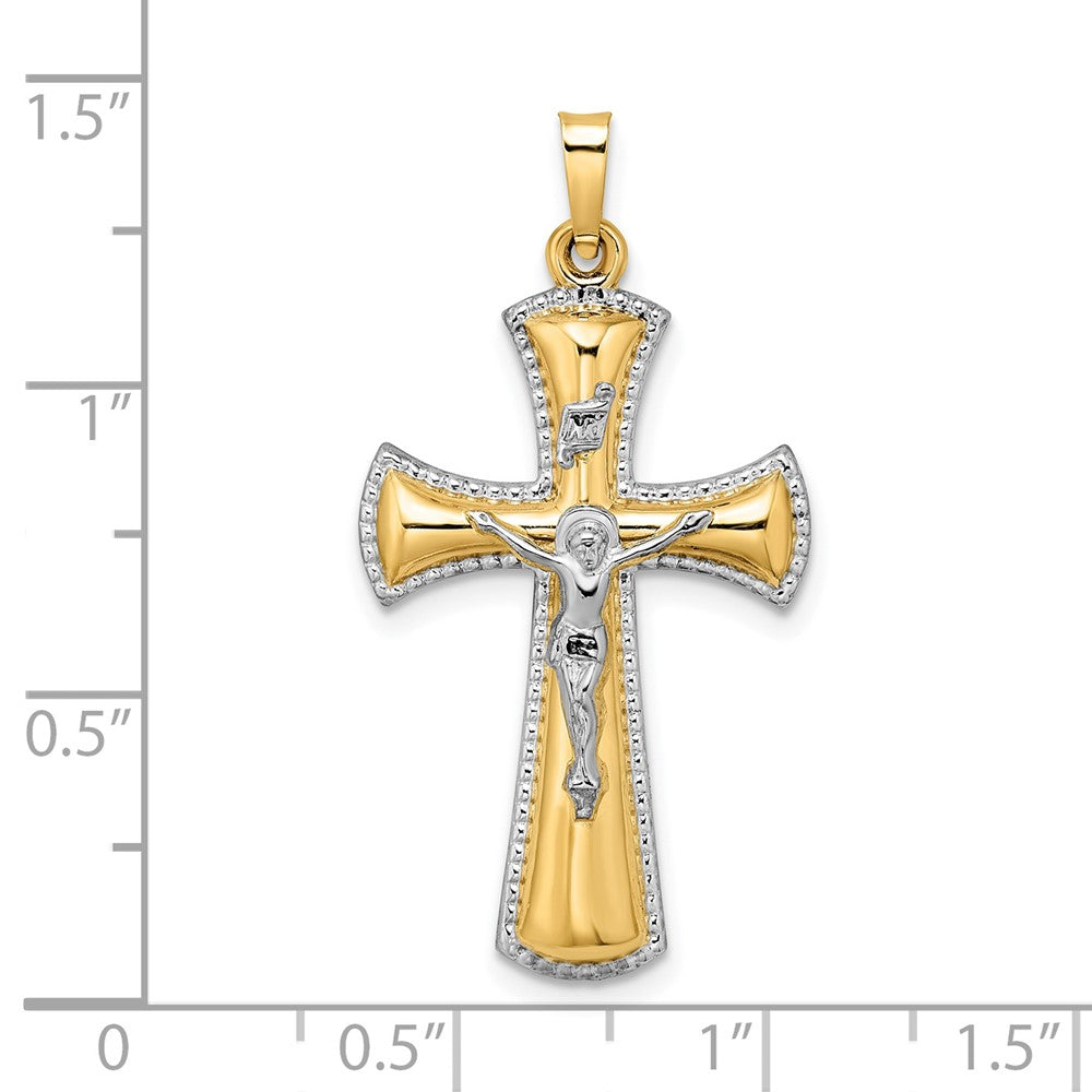 14k Two-tone 19.05 mm Hollow INRI Crucifix Pendant (1.32 grams)