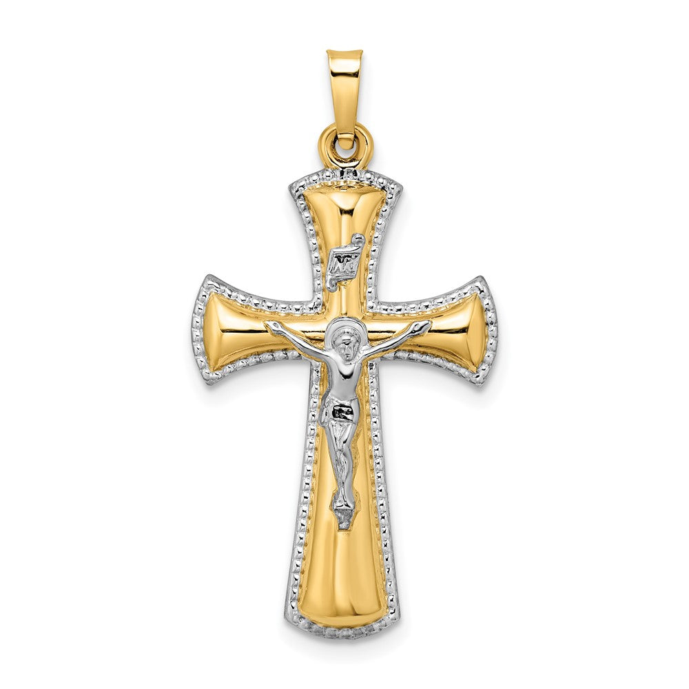 14k Two-tone 19.05 mm Hollow INRI Crucifix Pendant (1.32 grams)