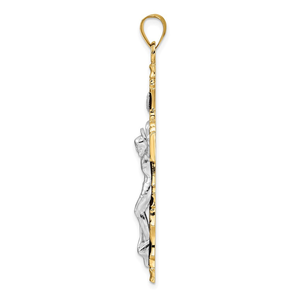 14k Two-tone 29.4 mm Solid INRI Crucifix Pendant (5.2 grams)