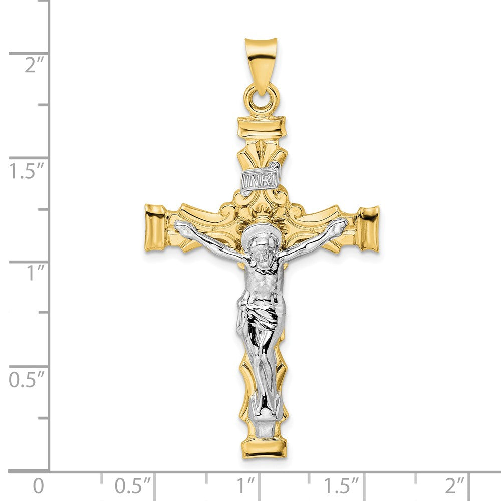 14k Two-tone 29.4 mm Solid INRI Crucifix Pendant (5.2 grams)