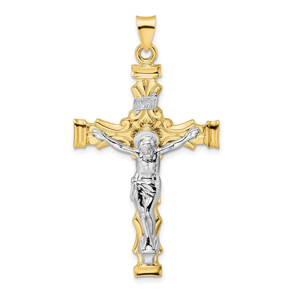 14k Two-tone 29.4 mm Solid INRI Crucifix Pendant (5.2 grams)
