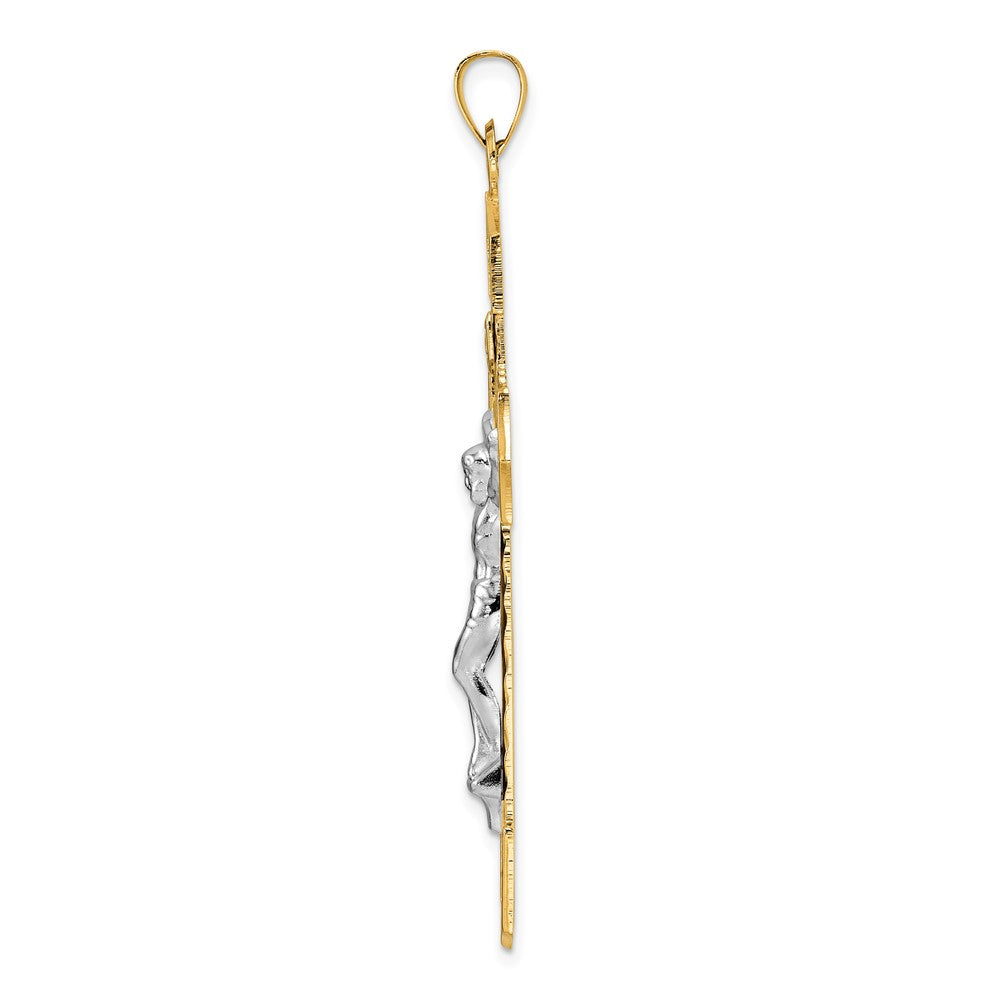 14k Two-tone 33.9 mm Polished Solid INRI Crucifix Pendant (4.93 grams)