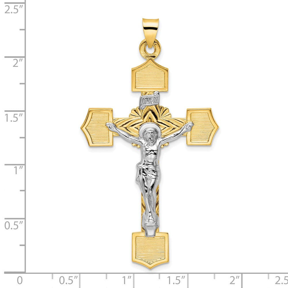 14k Two-tone 33.9 mm Polished Solid INRI Crucifix Pendant (4.93 grams)