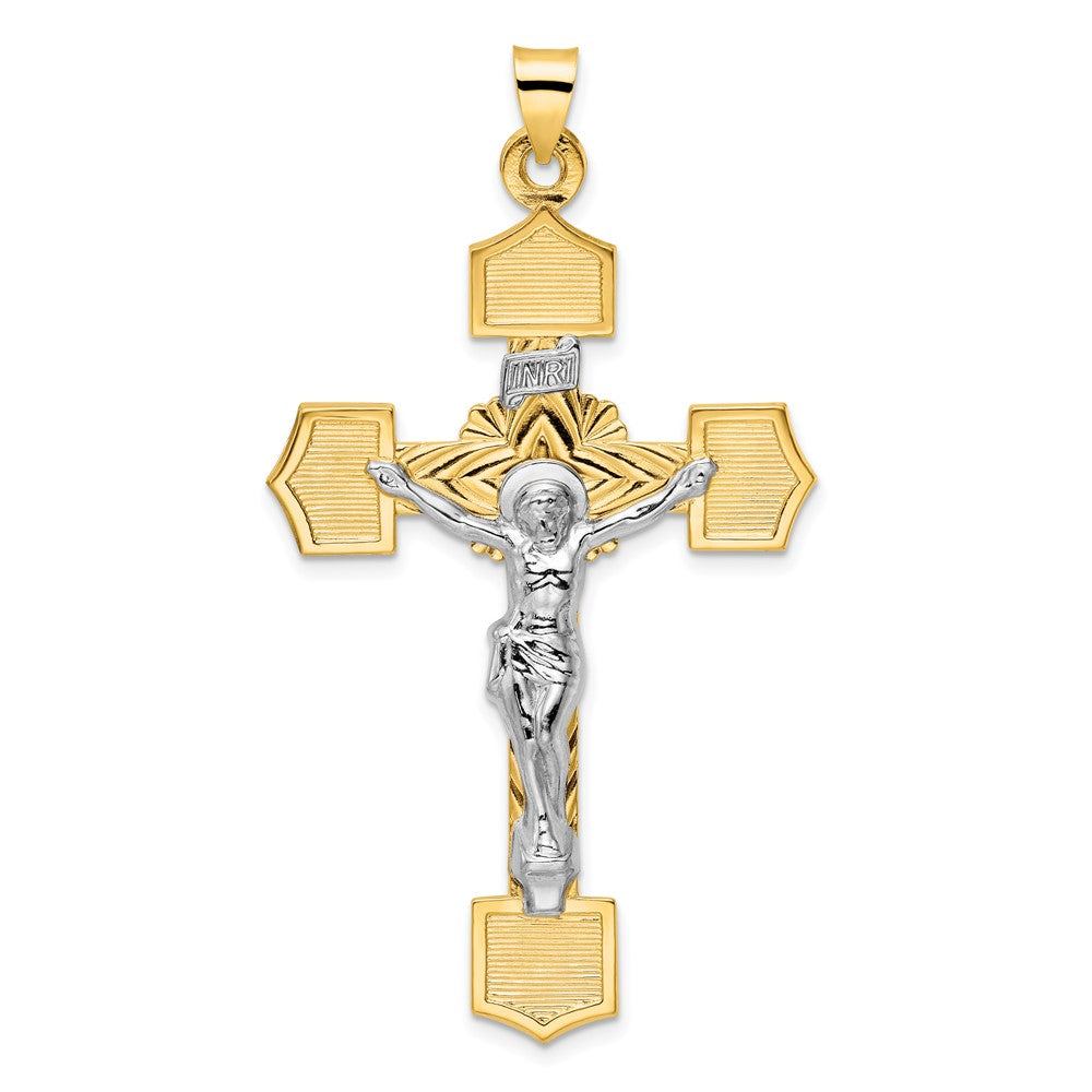 14k Two-tone 33.9 mm Polished Solid INRI Crucifix Pendant (4.93 grams)