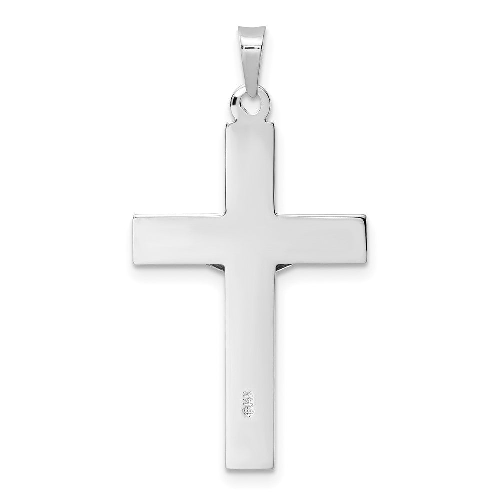 14k White Gold 19 mm Polished Solid INRI Striped Crucifix Pendant (2.18 grams)