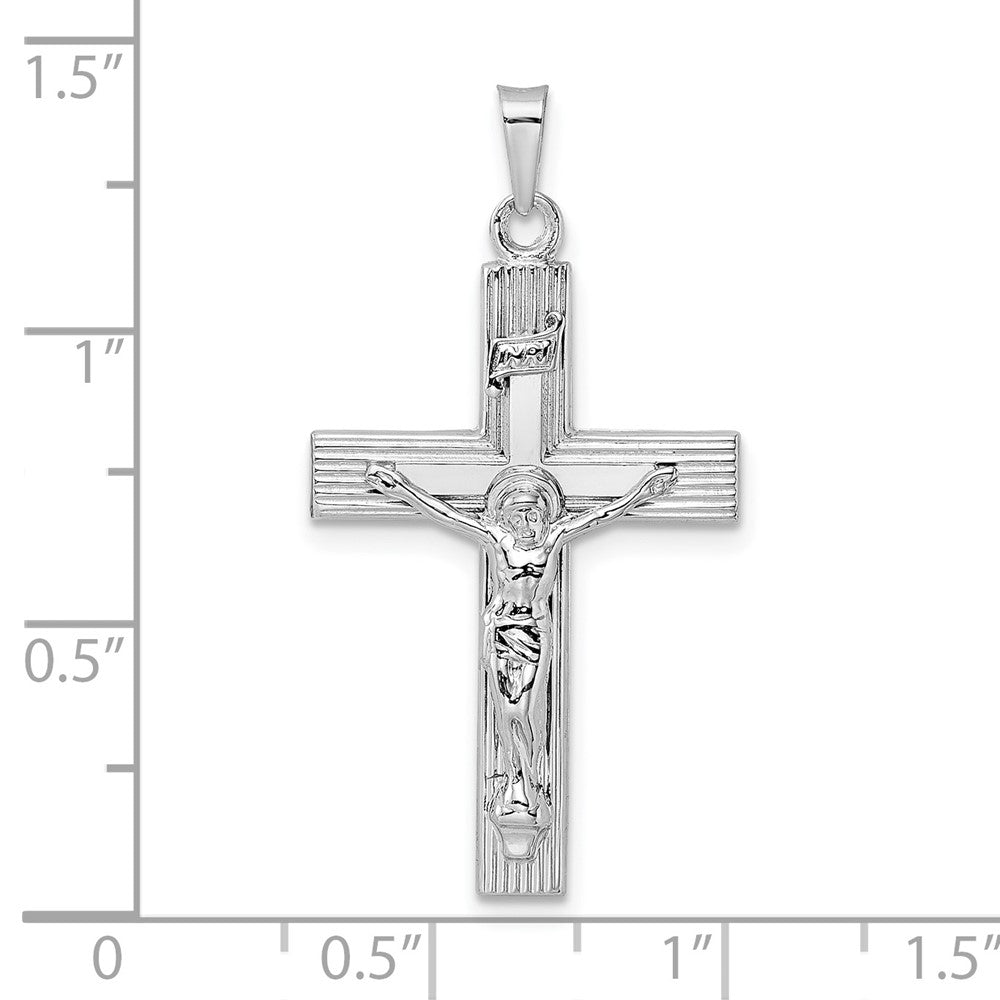 14k White Gold 19 mm Polished Solid INRI Striped Crucifix Pendant (2.18 grams)