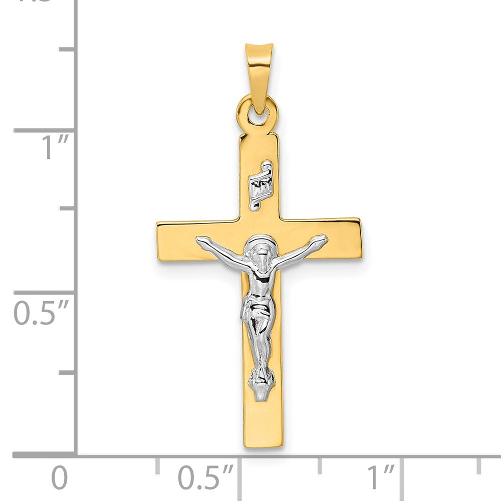 14k Two-tone 16.35 mm Polished Solid INRI Crucifix Pendant (1.44 grams)