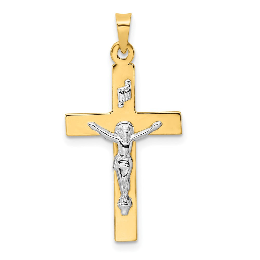14k Two-tone 16.35 mm Polished Solid INRI Crucifix Pendant (1.44 grams)