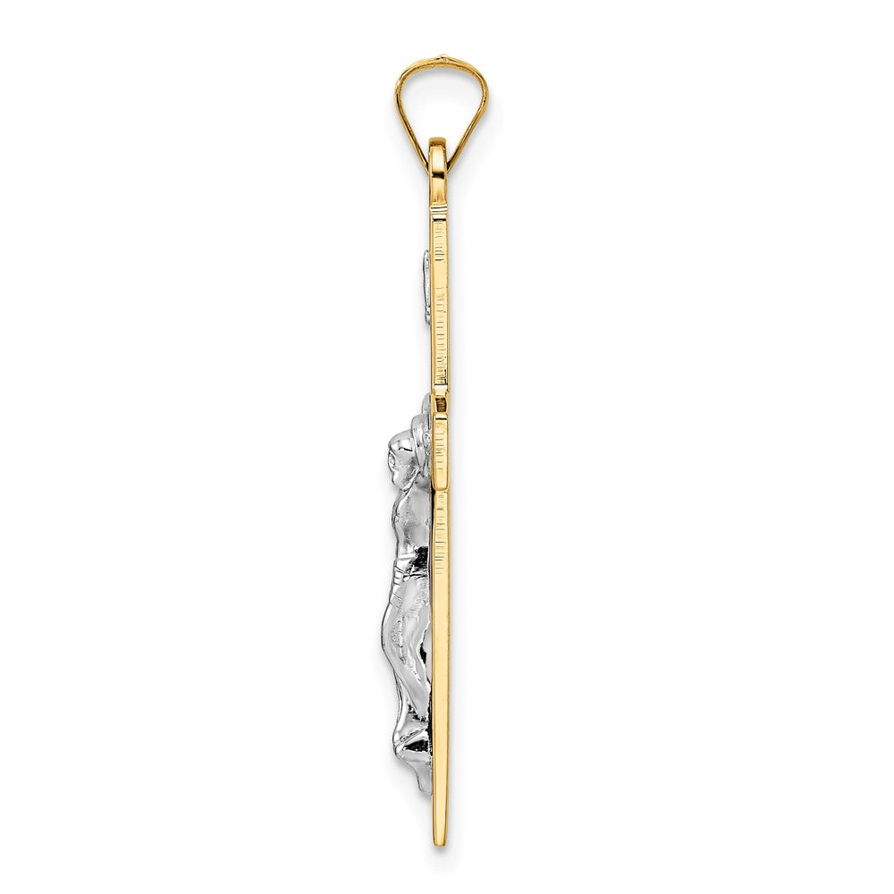 14k Two-tone 19.25 mm Polished Solid INRI Crucifix Pendant (1.97 grams)