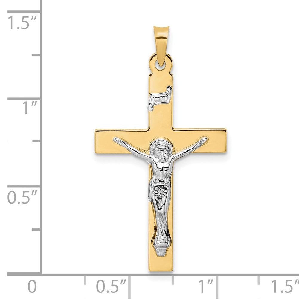 14k Two-tone 19.25 mm Polished Solid INRI Crucifix Pendant (1.97 grams)
