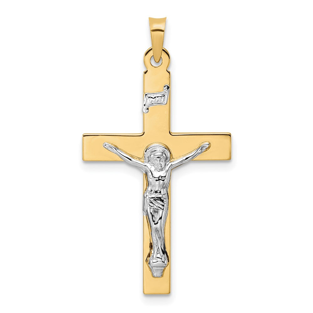 14k Two-tone 19.25 mm Polished Solid INRI Crucifix Pendant (1.97 grams)