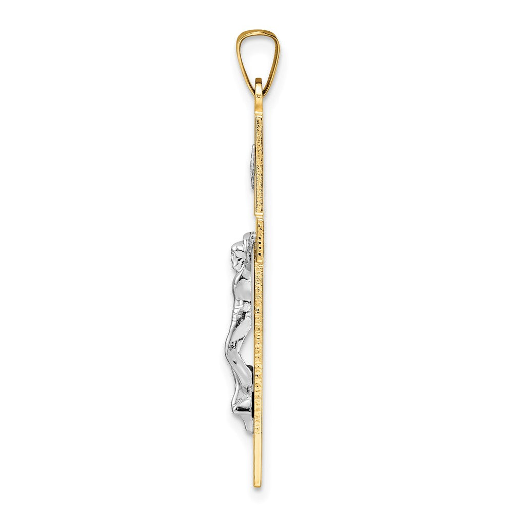 14k Two-tone 21.6 mm Polished Solid INRI Crucifix Pendant (2.15 grams)